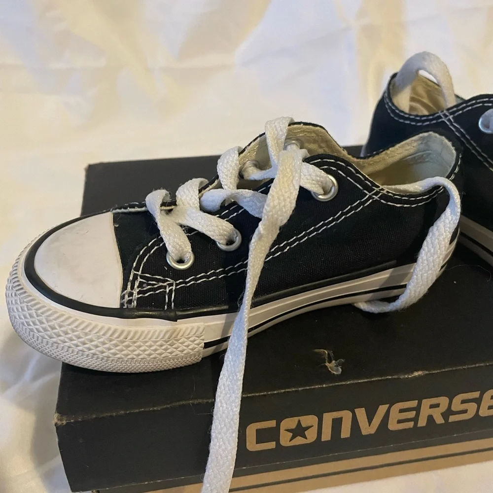 Converse Black Sneakers w/ Canvas Upper and White Rubber Toe Cap - Picture 9 of 12